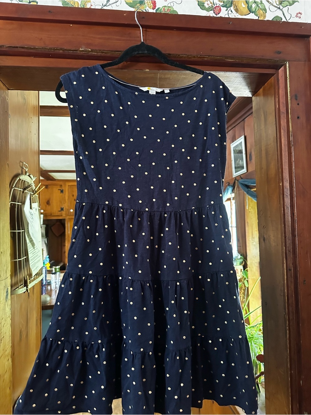Boden Navy Blue Polka Dot Tiered Dress